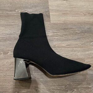 Black Sweater Knit Zara Block Heel Booties - Size 41